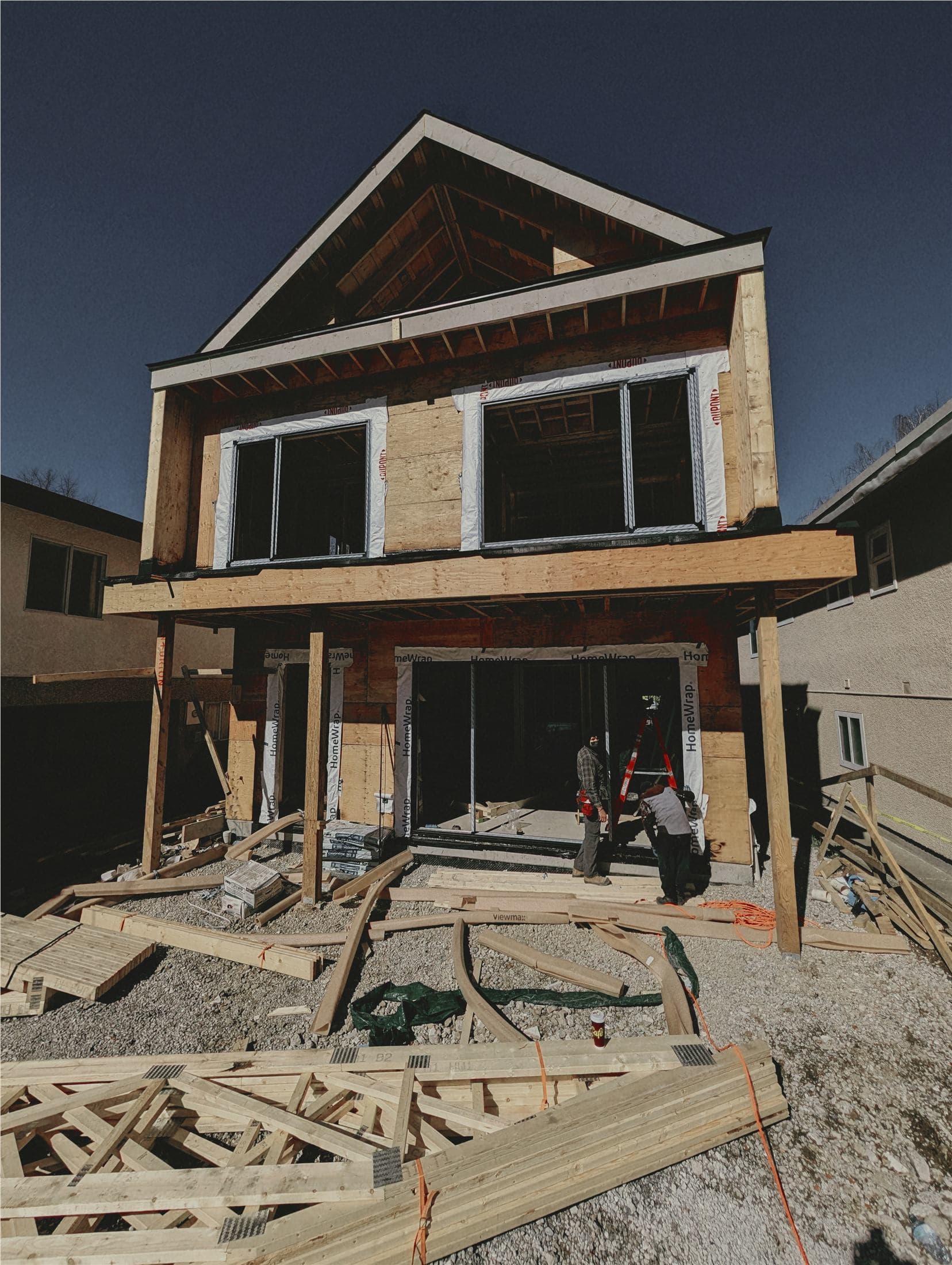 Window opening in progress on a custom residential construction site